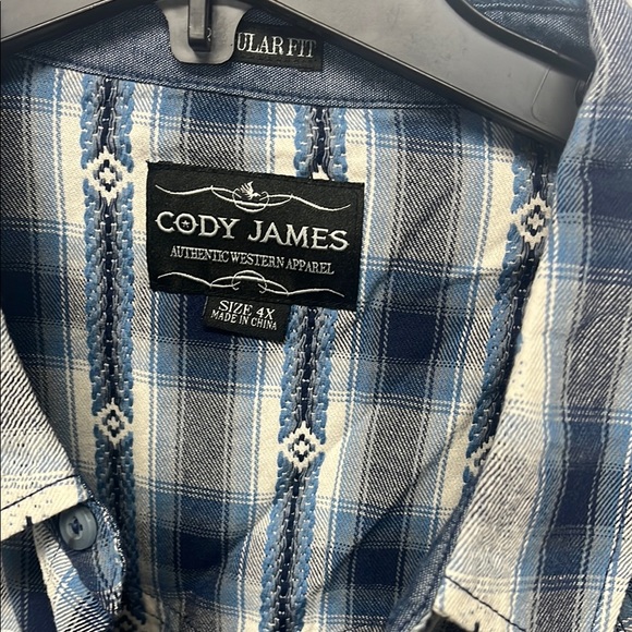 NWT Men’s Cody James (Bootbarn) Blue Plaid Snap Long Sleeve Shirt 4X - Picture 2 of 7